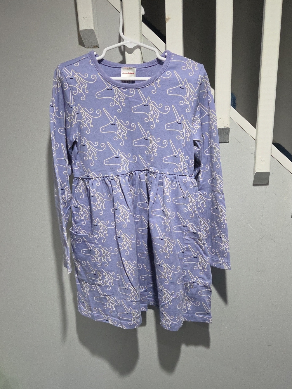 Hanna Andersson Lavender Unicorn Print Long Sleeve Dress, Size 6-7